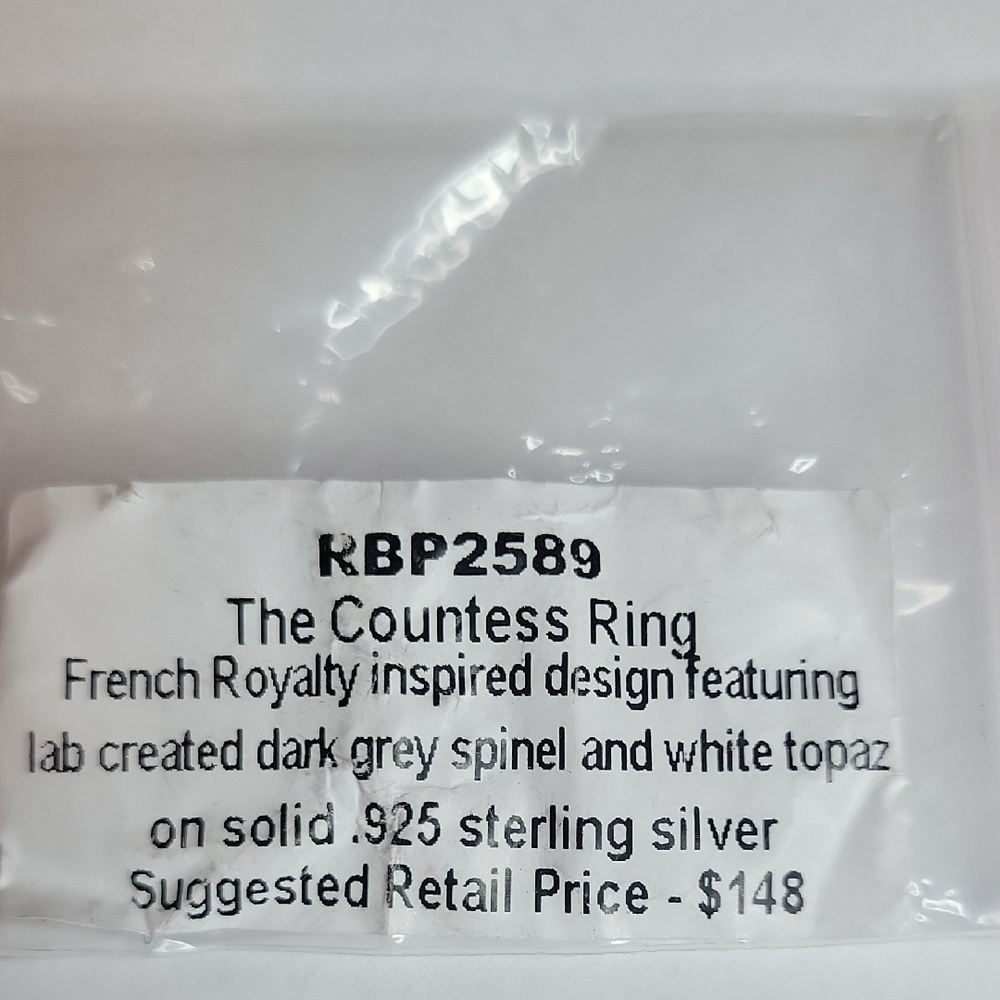 The Countess Ring Grey Spinel & White Topaz, Sterling Silver Setting Size 7 NWT - Picture 5 of 5